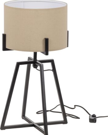 Bordlampe Woood Exclusive Holly ø35xh60 Mat Sort Metalramme Natur Bomuld Terylen Lampeskærm