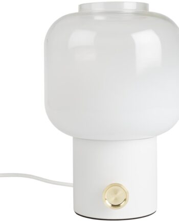 Bordlampe Zuiver Moody ø20  H29 Offwhite Glas Med Indbygget Dæmper Guldfarvet Knap