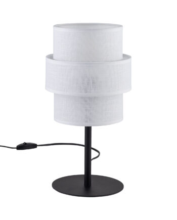 Calisto Bordlampe Hvid Stof Sort Metal