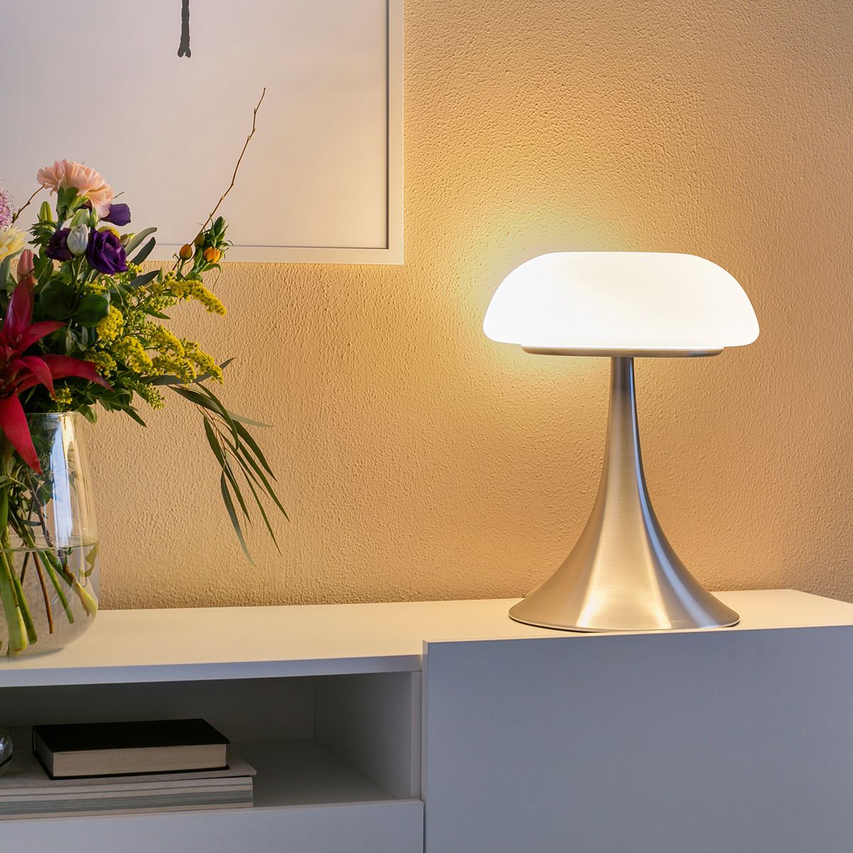 Carrizal Bordlampe Stål Hvidt Glas