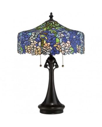 Cobalt Tiffany Bordlampe Stål Resin Glas H69 E27 Vintage Bronze Multi Blå
