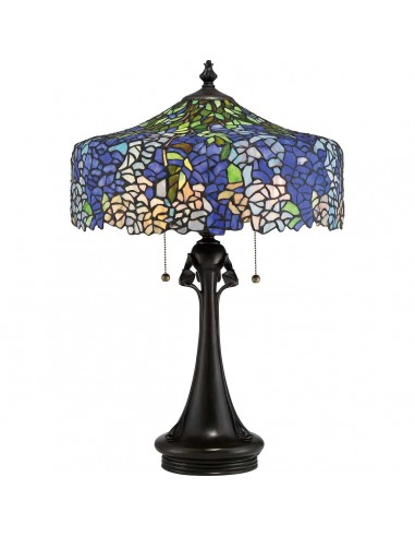 Cobalt Tiffany Bordlampe Stål Resin Glas H69 E27 Vintage Bronze Multi Blå