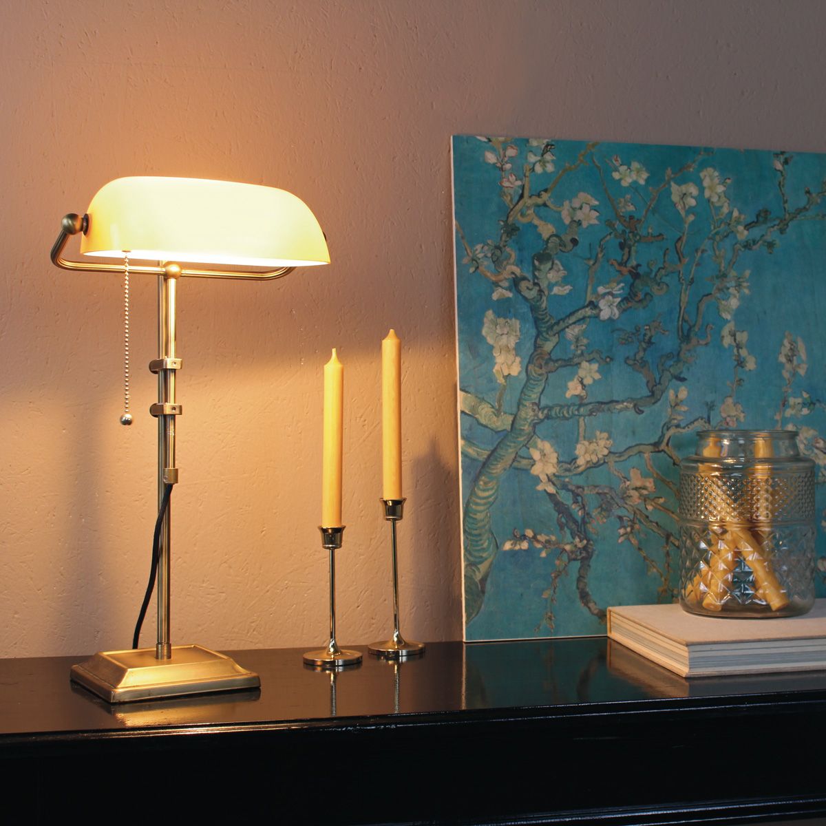 Deed Bordlampe Bronze Gult Glas