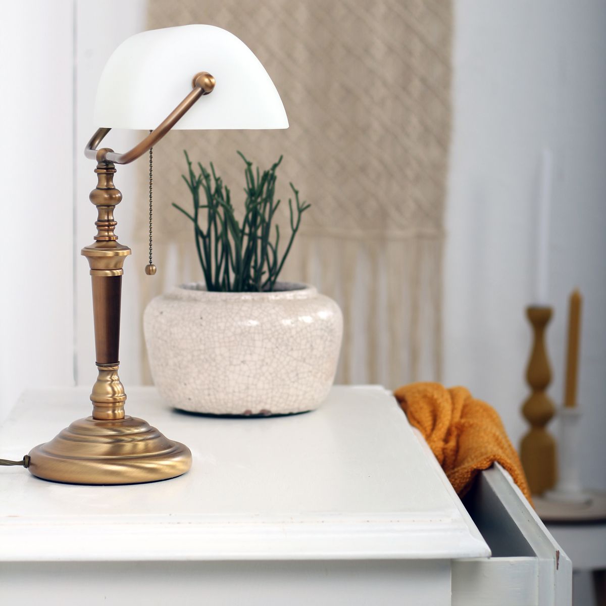 Deed Bordlampe Bronze Hvidt Glas