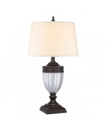 Dennison Bordlampe Stål Glas Tekstil H80 E27 Antik Bronze Grå Creme