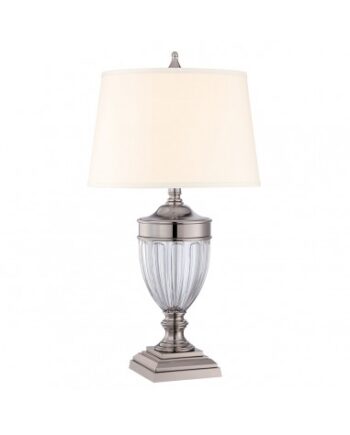 Dennison Bordlampe Stål Glas Tekstil H80 E27 Poleret Nikkel Grå Creme