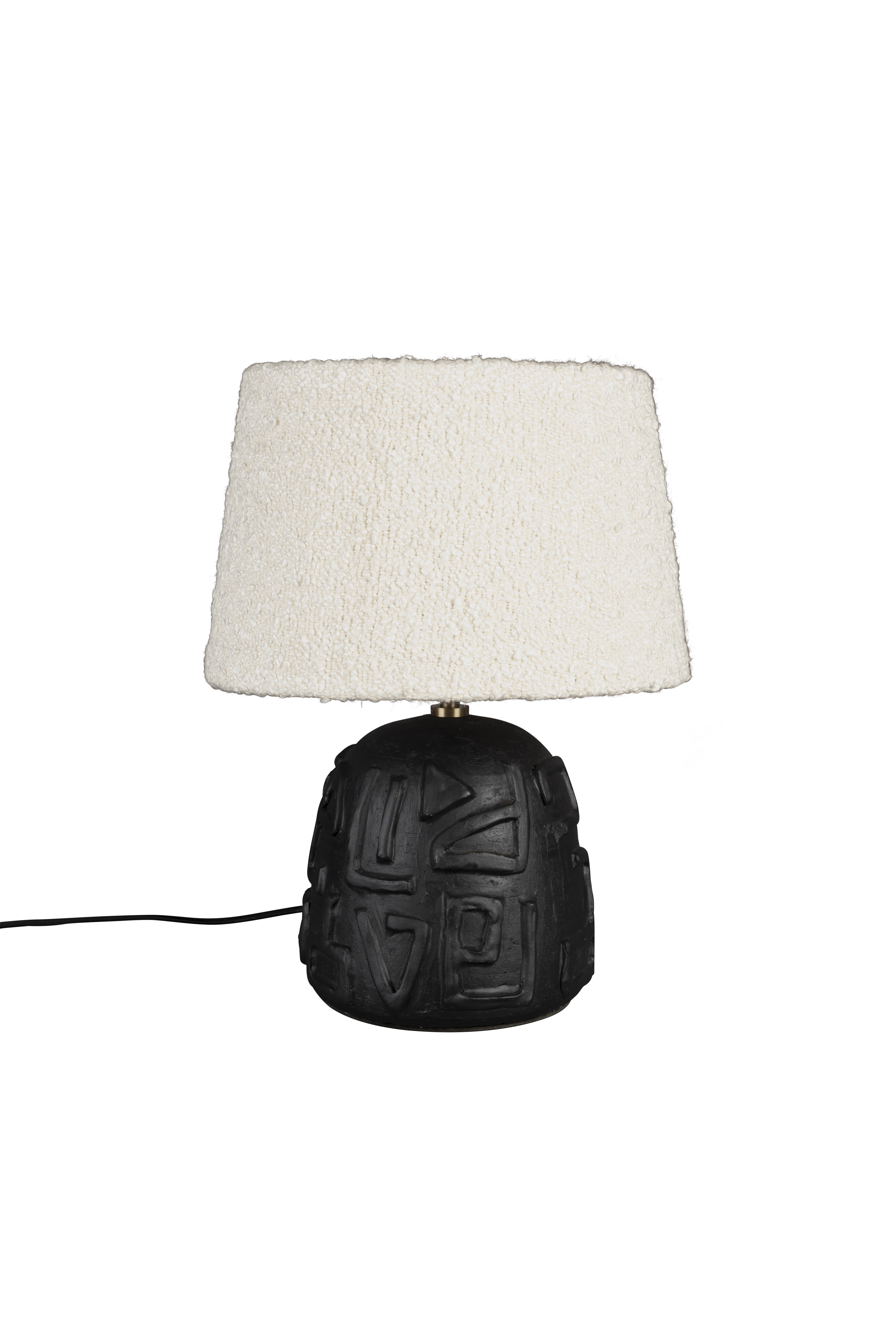 Dutchbone Renzo Bordlampe Hvid Boucl Stof Sort Terracotta