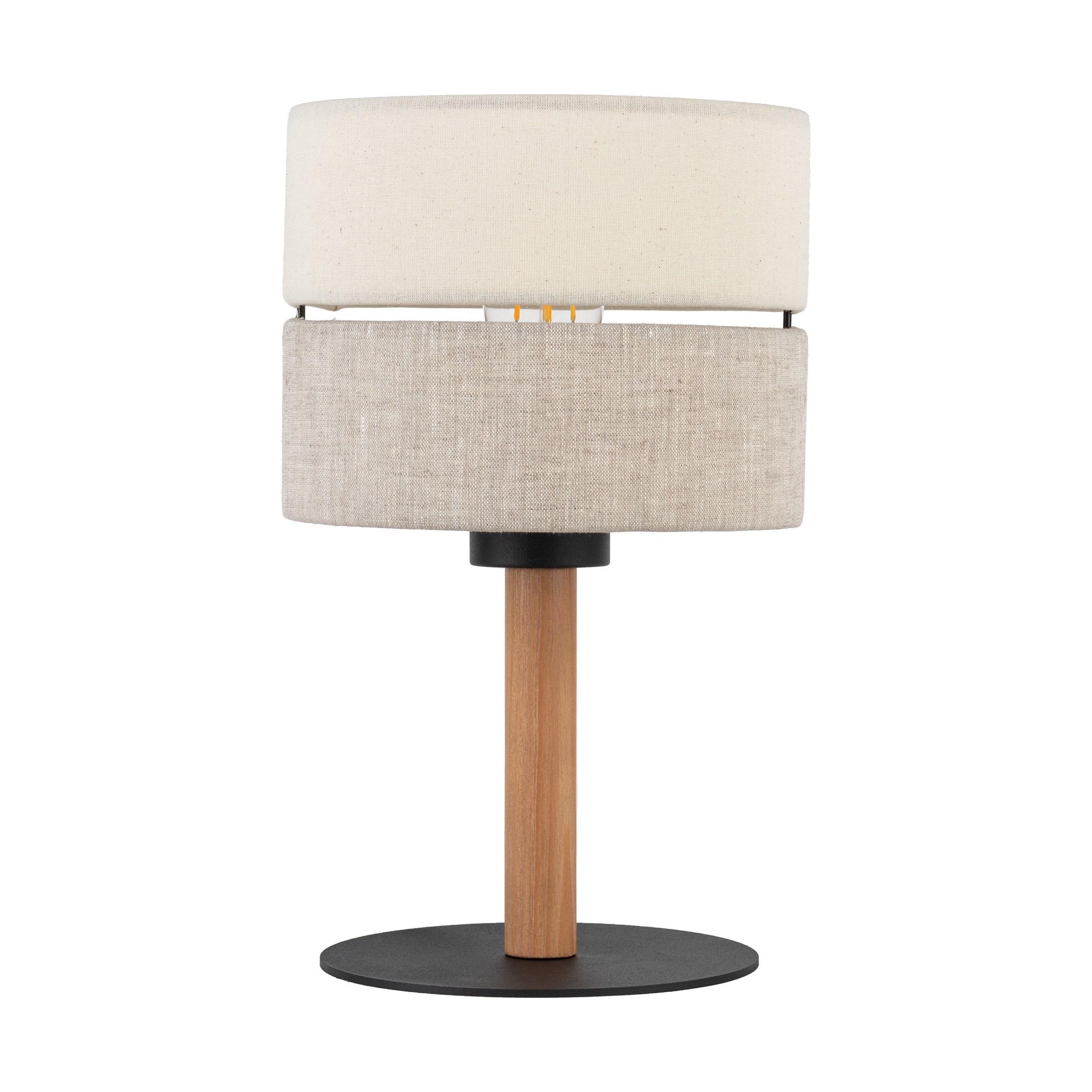 Eco Bordlampe Rund Natur Stof Fyrretræ Sort Metal