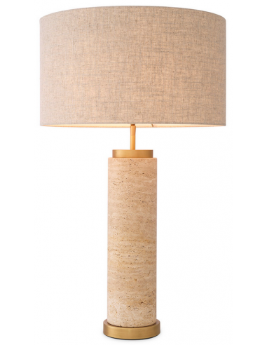 Eichholtz Lxry Bordlampe Stål Travertin Polyester H75 ø45 E27 Antik Messing Travertin Naturbrun