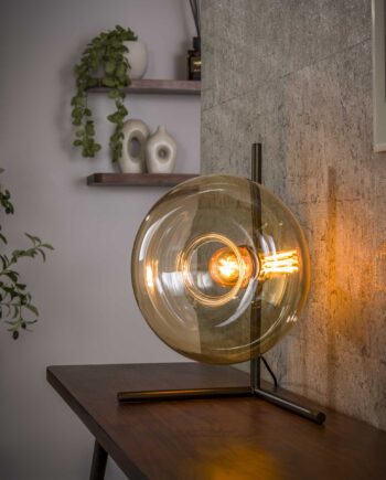 Iris Bordlampe Ravfarvet Glas Bronzefarvet Metal Levering Uden Pære