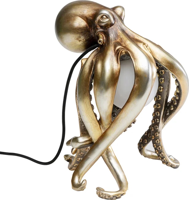 Kare Design Animal Octopus Bordlampe Hvid Glas Guld Polyresin