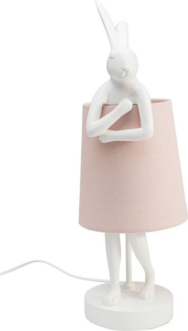 Kare Design Animal Rabbit Bordlampe Rosa Linnedhør Hvid Polyresin Stål :50cm
