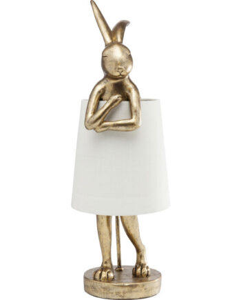 Kare Design Animal Rabbit Bordlampe Rund Hvid Hør Guld Polyresin Stål :