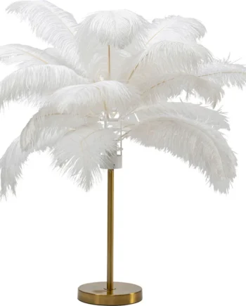 Kare Design Feather Palm Bordlampe Hvid Strudsefjer Messing Stål