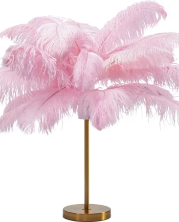 Kare Design Feather Palm Bordlampe Lyserød Strudsefjer Messing Stål
