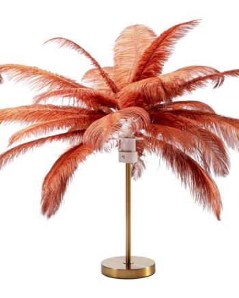 Kare Design Feather Palm Bordlampe Rustrød Strudsefjer Messing Stål