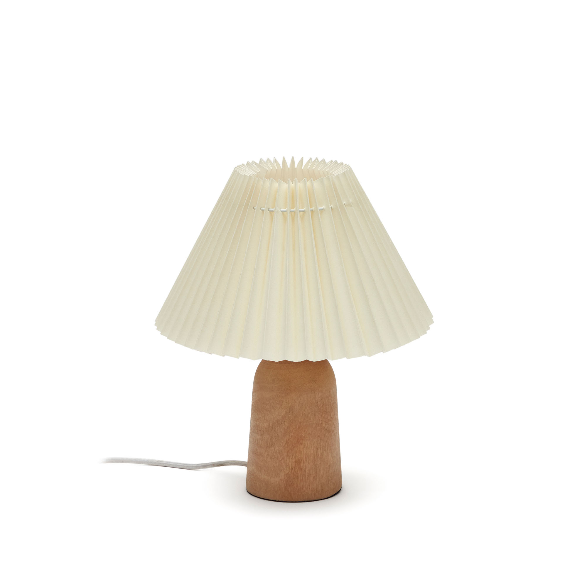 Kave Home Benicarlo Bordlampe Beige Plisseret Skærm Natur Træ