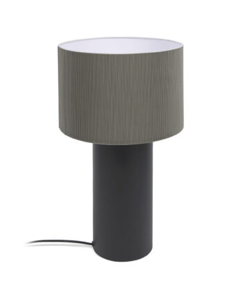 Kave Home Domicina Bordlampe Rund Grå Linned Sort Metal ø30