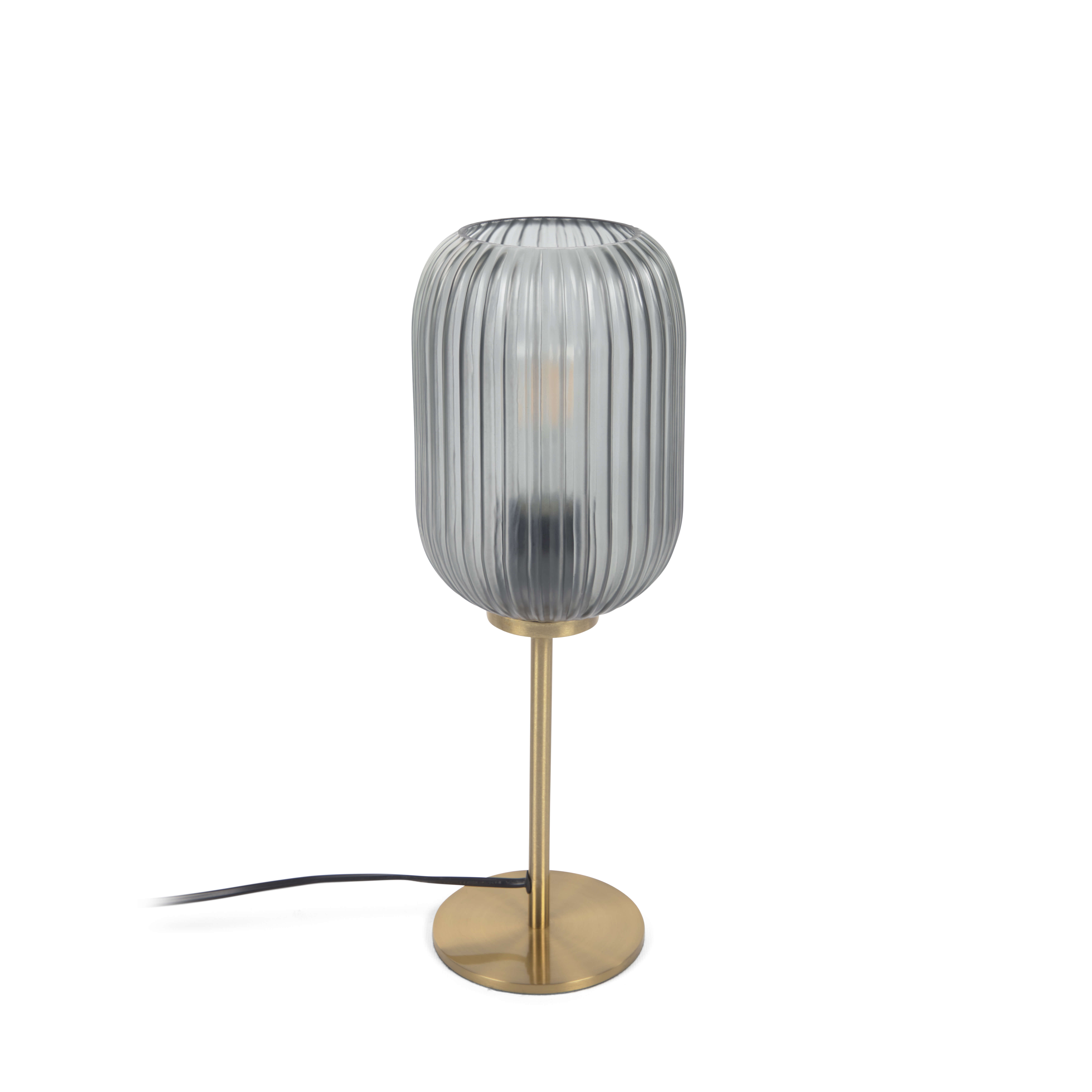 Kave Home Hestia Bordlampe Grå Glas Messing Metal