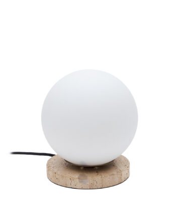 Kave Home Malachi Bordlampe Hvid Glaseret Glas Travertinsten