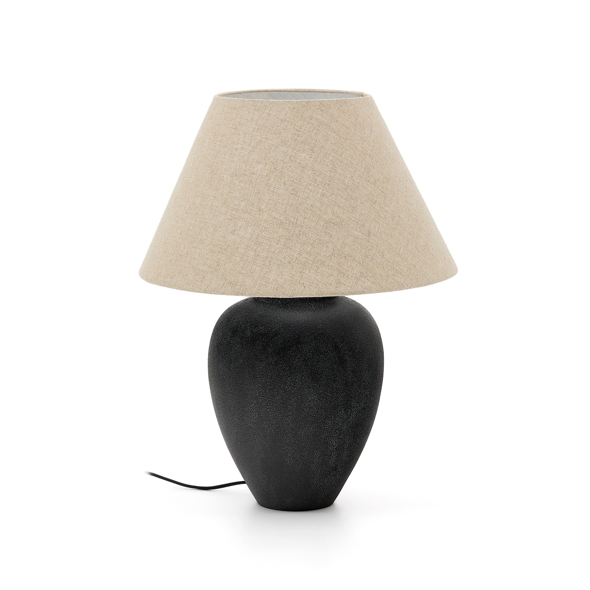 Kave Home Mercadal Bordlampe Rund Sort Keramik ø45