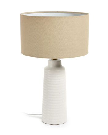 Kave Home Mijal Bordlampe Hør Messing Hvid Keramik