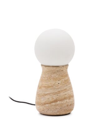 Kave Home Okeni Bordlampe Glas Beige Travertin