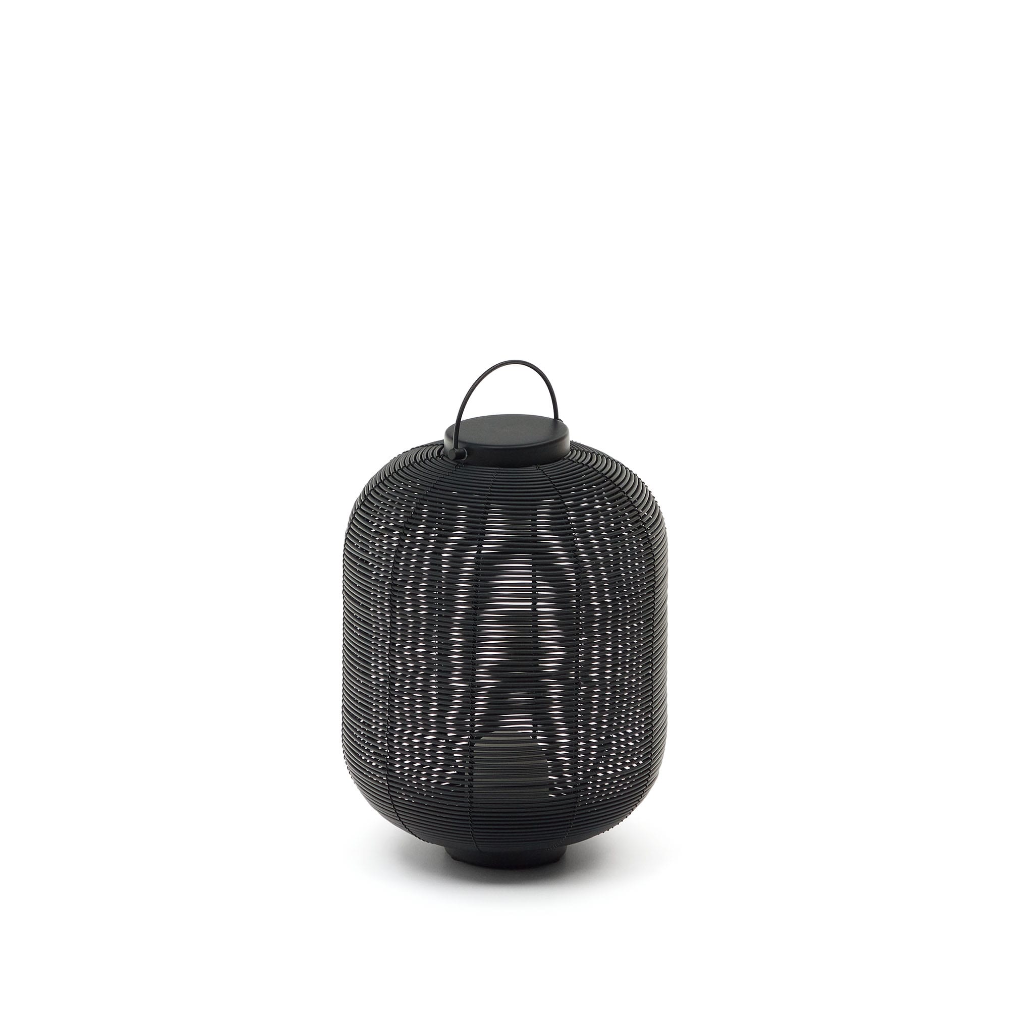 Kave Home Saranella Bærbar Bordlampe Genopladelig Usb Kabel Rund Sort Polyrattan Metal
