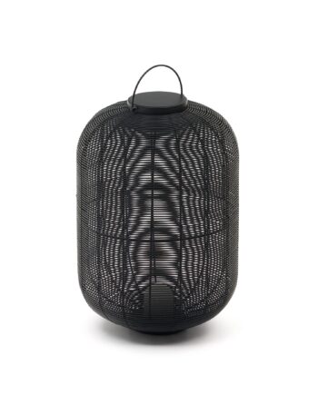 Kave Home Saranella Stor Bærbar Bordlampe Genopladelig Usb Kabel Rund Sort Polyrattan Metal