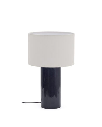 Kave Home Tonerisk Bordlampe Beige Bomuld Blå Keramisk
