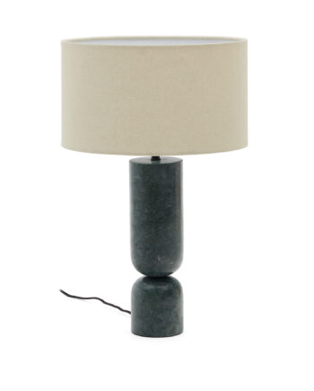 Kave Home Vex Bordlampe Grå Hørskærm Grøn Marmor