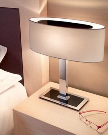 Mei Oval Bordlampe Bover Krom Sort Glas Rød Transperant Silke