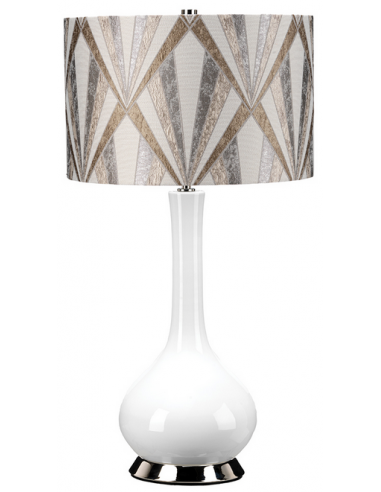 Milo Bordlampe Keramik Polyester H69 E27 Poleret Nikkel Hvid Beige
