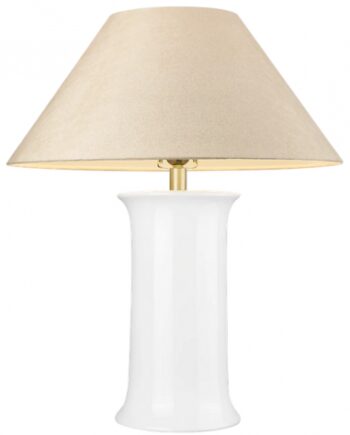 Monroe Bordlampe Keramik Stål Polyester H65 E27 Hvid Børstet Messing Taupe