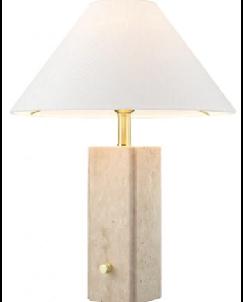 Orleans Bordlampe Travertin Stål Polyester H50 E27 Travertin Børstet Messing Hvid