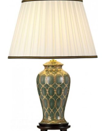Sashi Bordlampe Keramik Bomuld H68 E27 Grøn Guld Elfenbenshvid