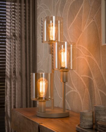 Sienna Bordlampe Beige Metal Ravfarvet Glas Levering Uden Pære
