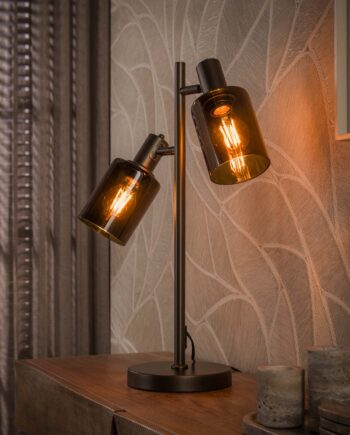 Sienna Bordlampe Bronzefarvet Metal Brune Glasskærme Levering Uden Pære