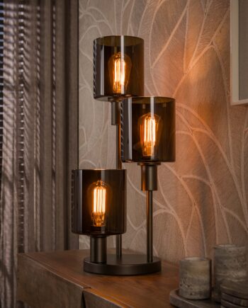 Sienna Bordlampe Bronzefarvet Metal Brunt Glas Levering Uden Pære