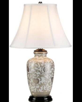 Silver Thistle Bordlampe Porcelæn Polyester H58 E27 Krakeleret Sølv   Hvid Hvid