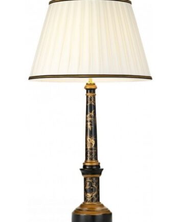 Strasbourg Bordlampe Træ Bomuld H87 E27 Sort Guld Elfenbenshvid