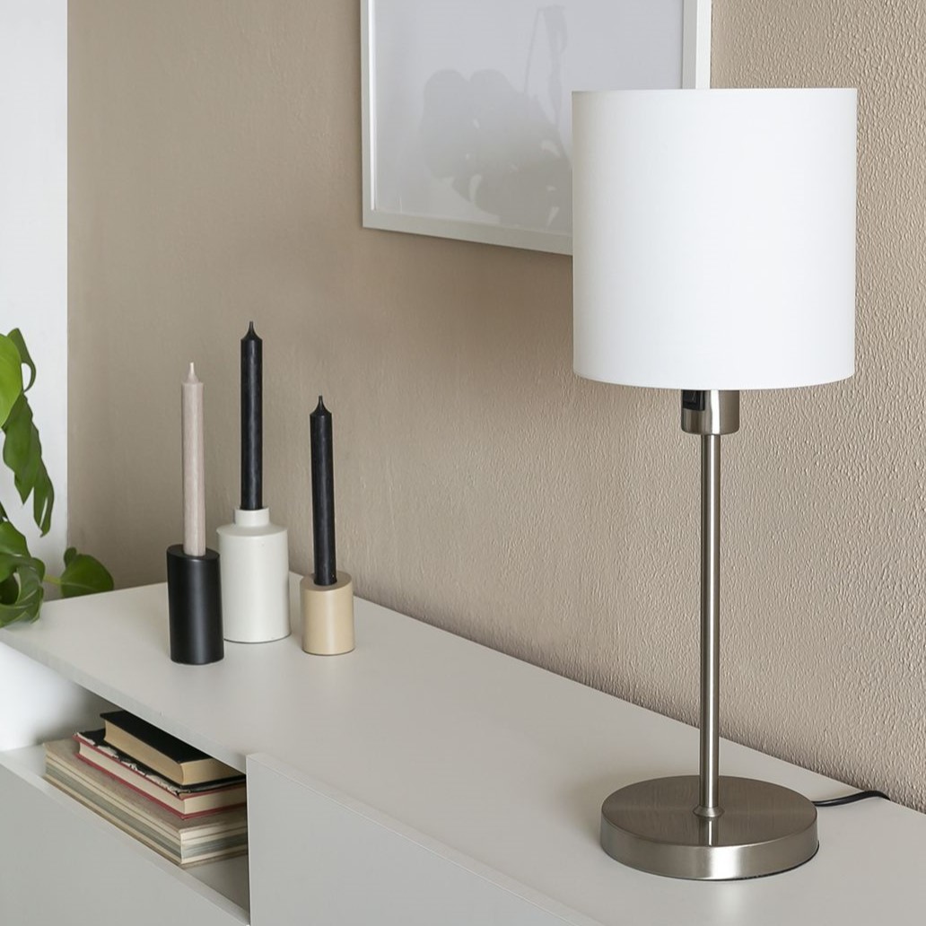 Taylor Bordlampe Stål Hvidt Stof