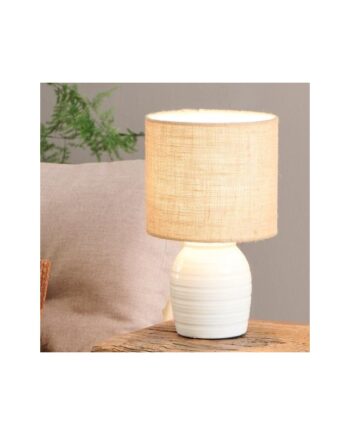 Bordlampe Hvid Keramikfod Juteskærm Laursen :