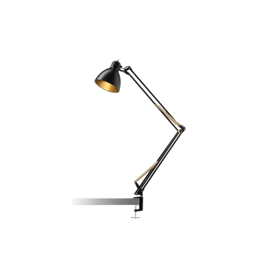 Archi Junior Bordlampe Med Klemme Mat Sort Guld Længe Lager Haves Nordic Living