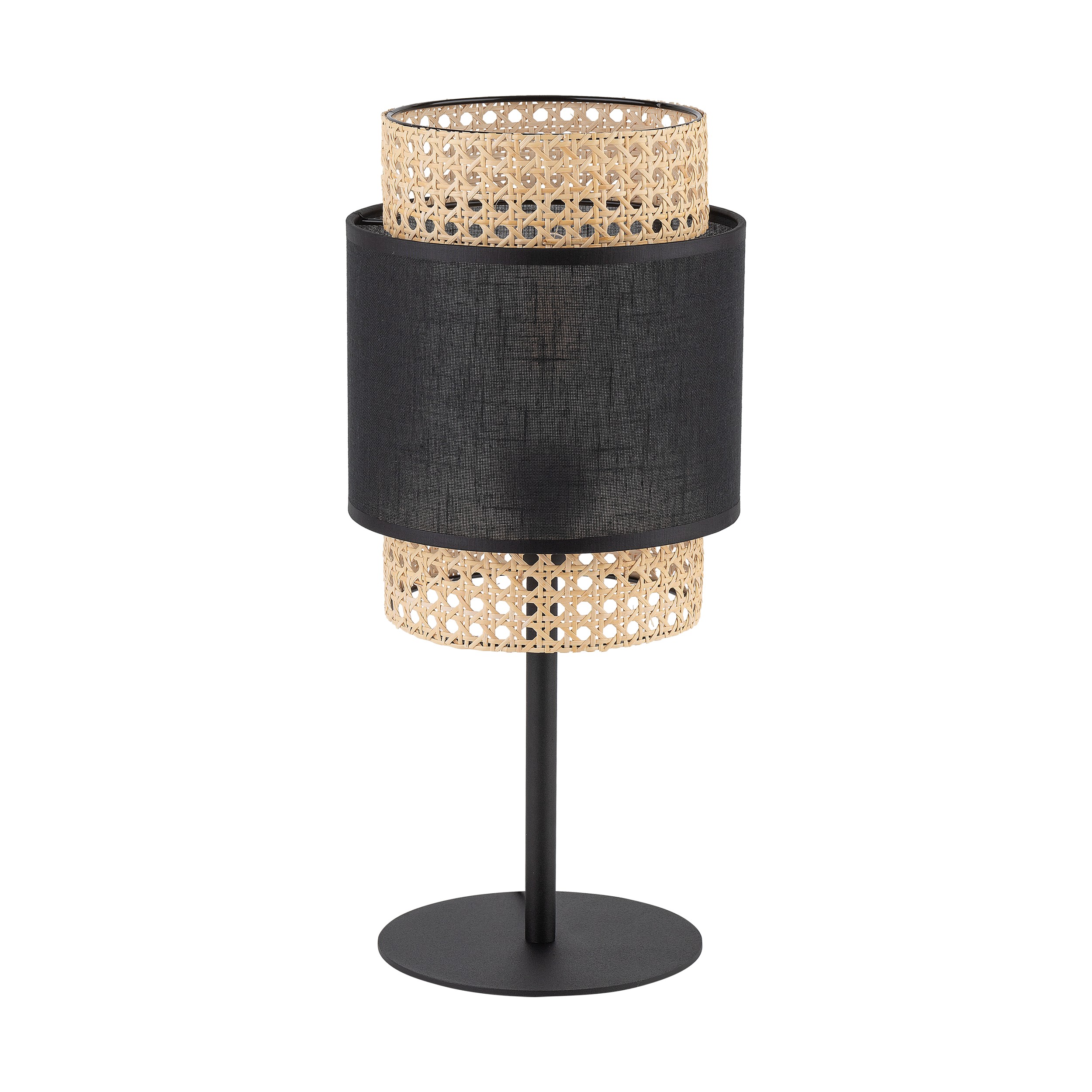 Boho Bordlampe Natur Rattan Sort Stof Metal