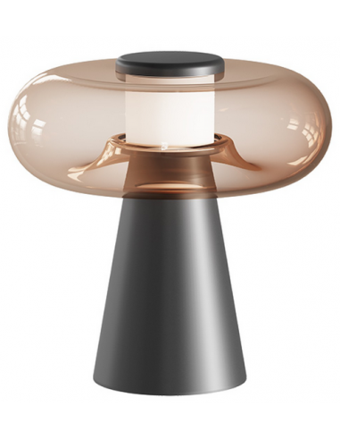 Bordlampe Aluminium Glas H35 ø35 18w Led Satineret Sort Rødbrun