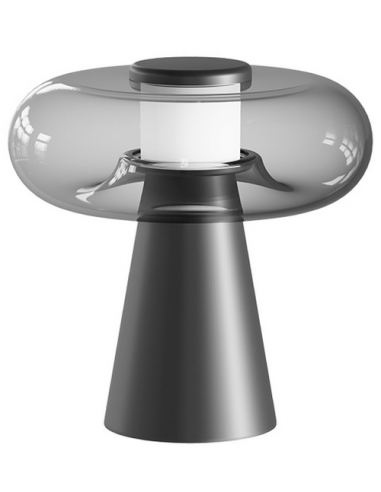 Bordlampe Aluminium Glas H35 ø35 18w Led Satineret Sort Røget