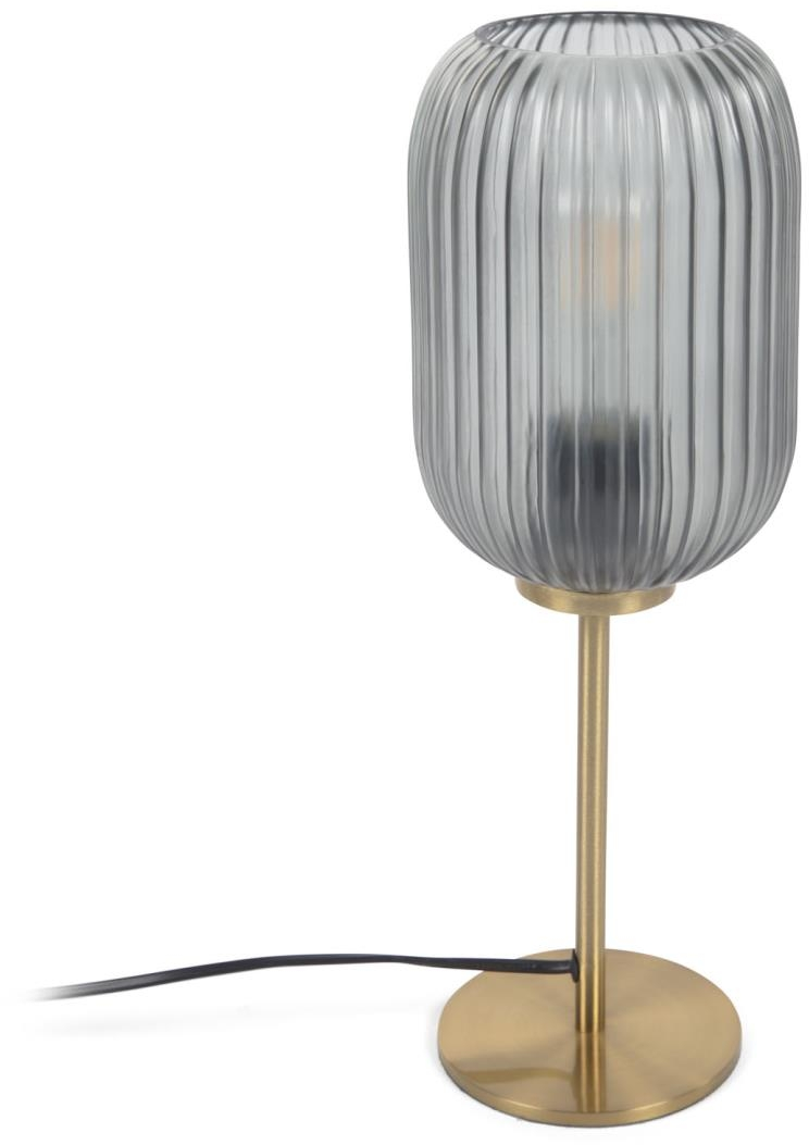 Bordlampe Kave Home Hestia Rustik Vintage Industriel Lampe Med Røget Glasskærm Messingstativ H40 ø14