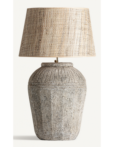 Bordlampe Keramik Jute H90 E27 Rustik Grå Natur