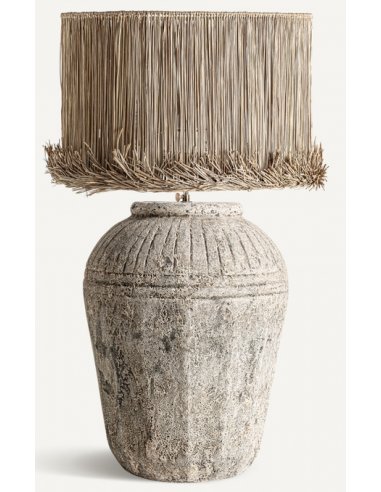 Bordlampe Keramik Jute Strå H90 E27 Rustik Grå Natur